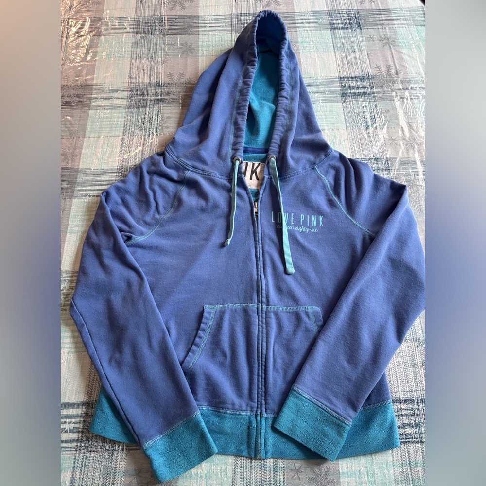 2013 Victoria’s Secret PINK Full Zip-Up Hoodie  In Powder Blue Mix  Size Medium